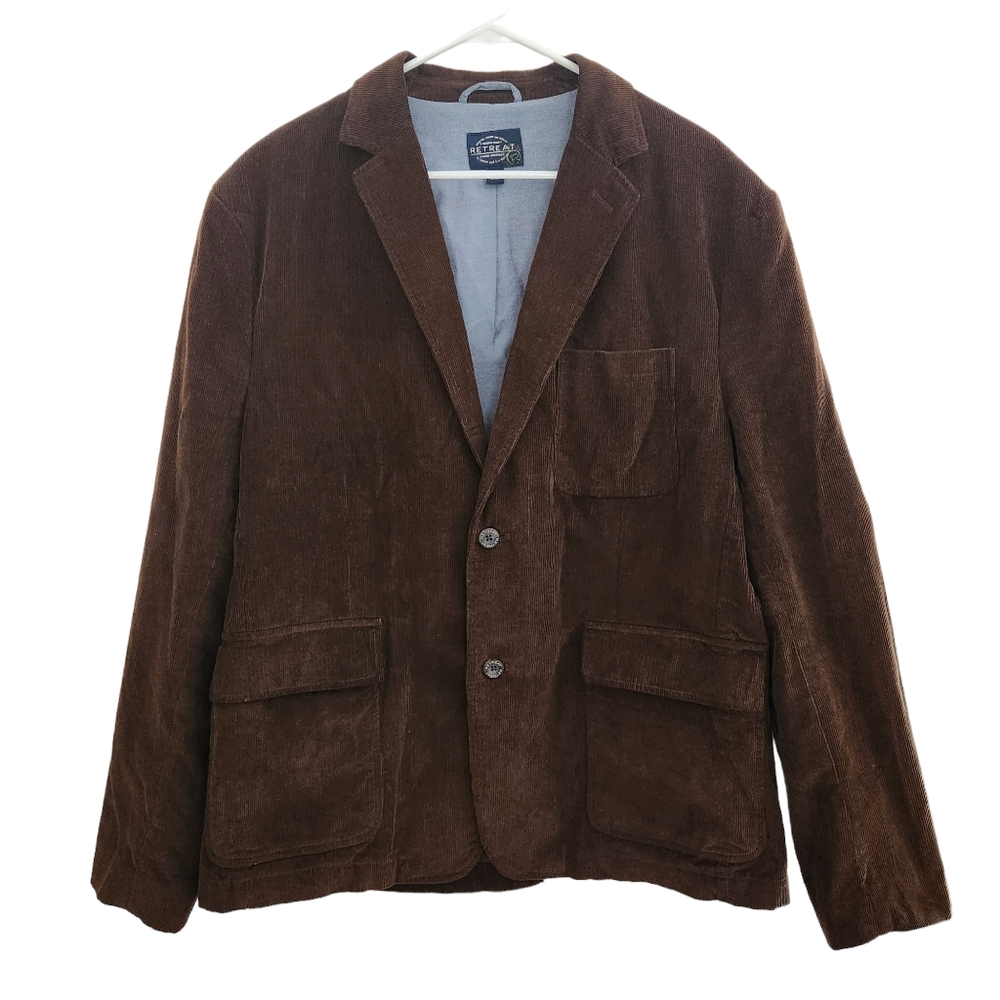 Retreat Brown Corduroy 2 Button Single Vent Blazer Sport Coat Jacket Large 16.5